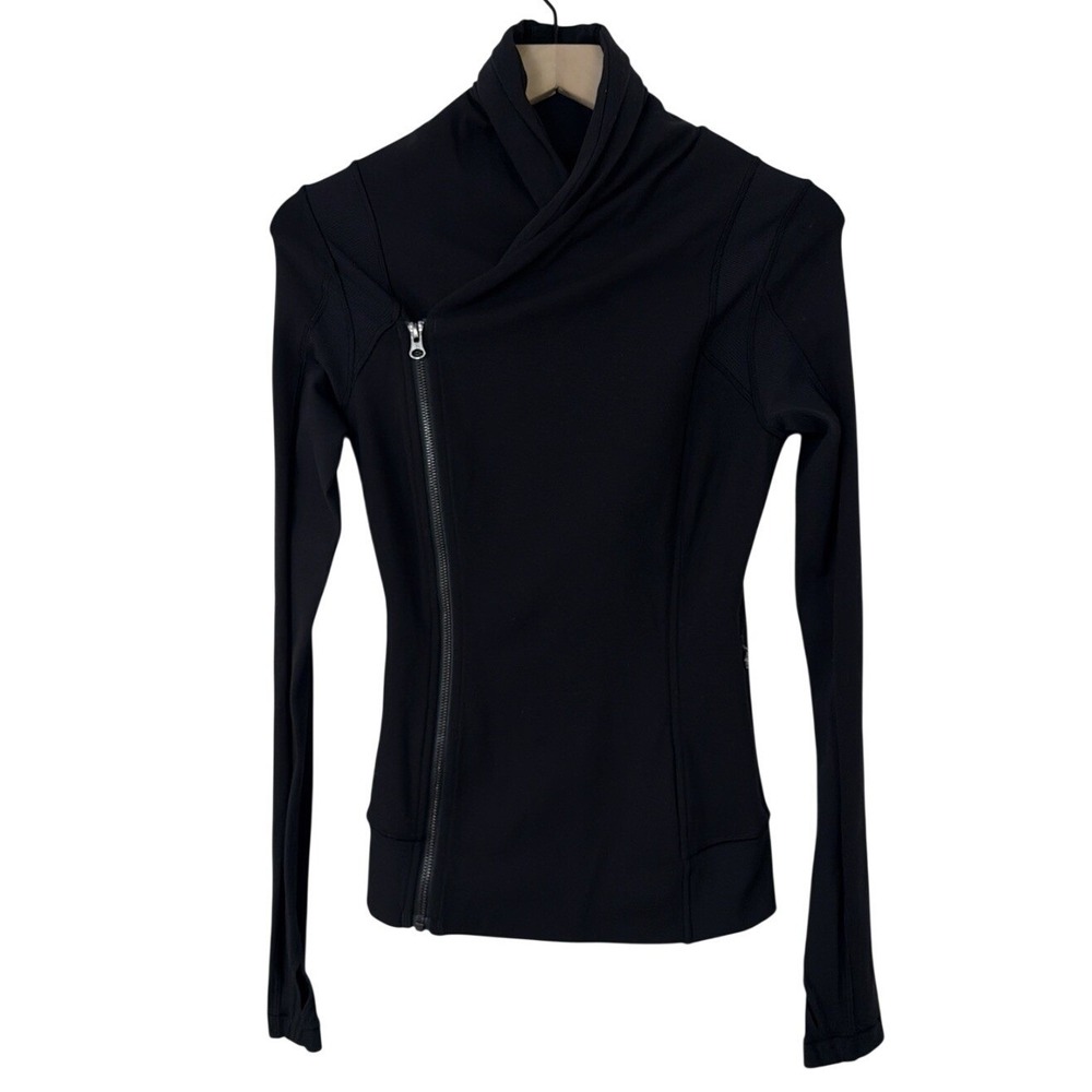 Lululemon Savasana Jacket Black Asymmetrical Zip Shawl Collar Thumbholes Size 4